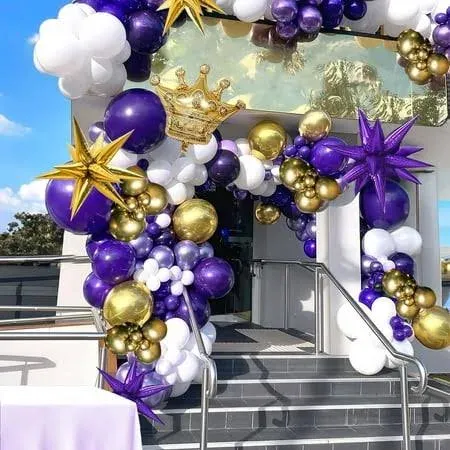 Dark Purple and Gold Balloon Garland Kit 126Ppcs Luxury Double Stuffed Light ...