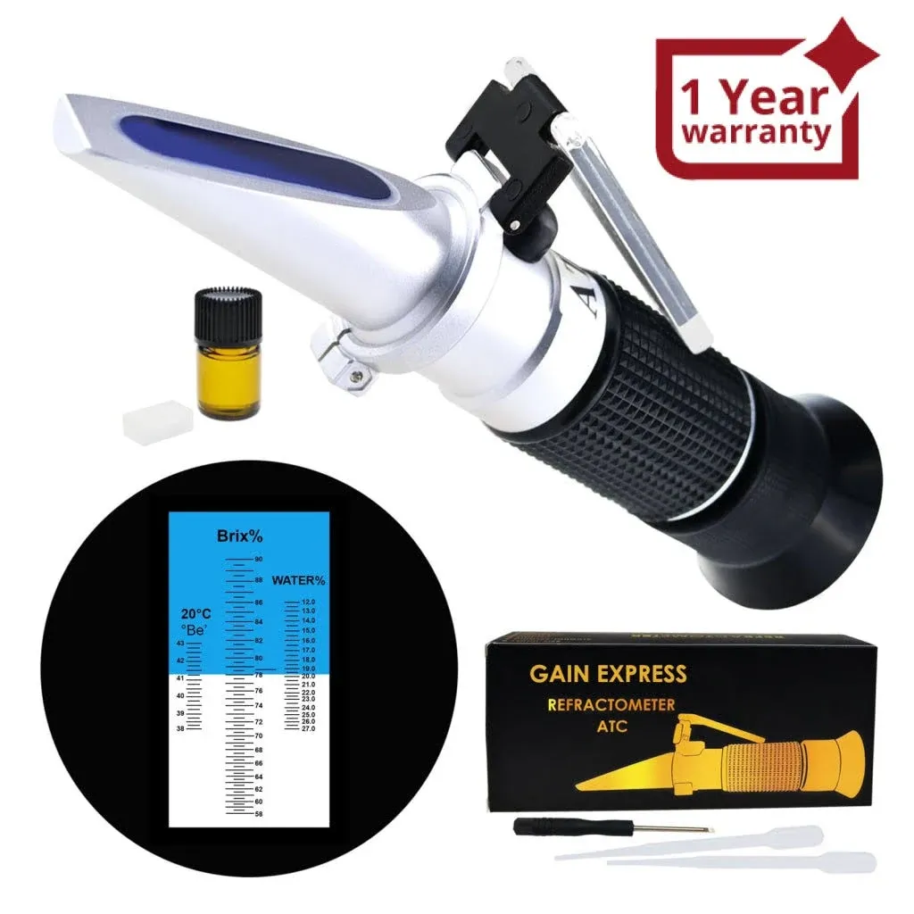 3-in-1 Honey Refractometer 58~90% Brix/ 38-43 Be&#039;\xa0Baume Water ATC Sugar Content