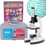 AmScope 1200x 48-pc Beginner Microscope Kit with Slides, LED Light, Carrying Box & Book