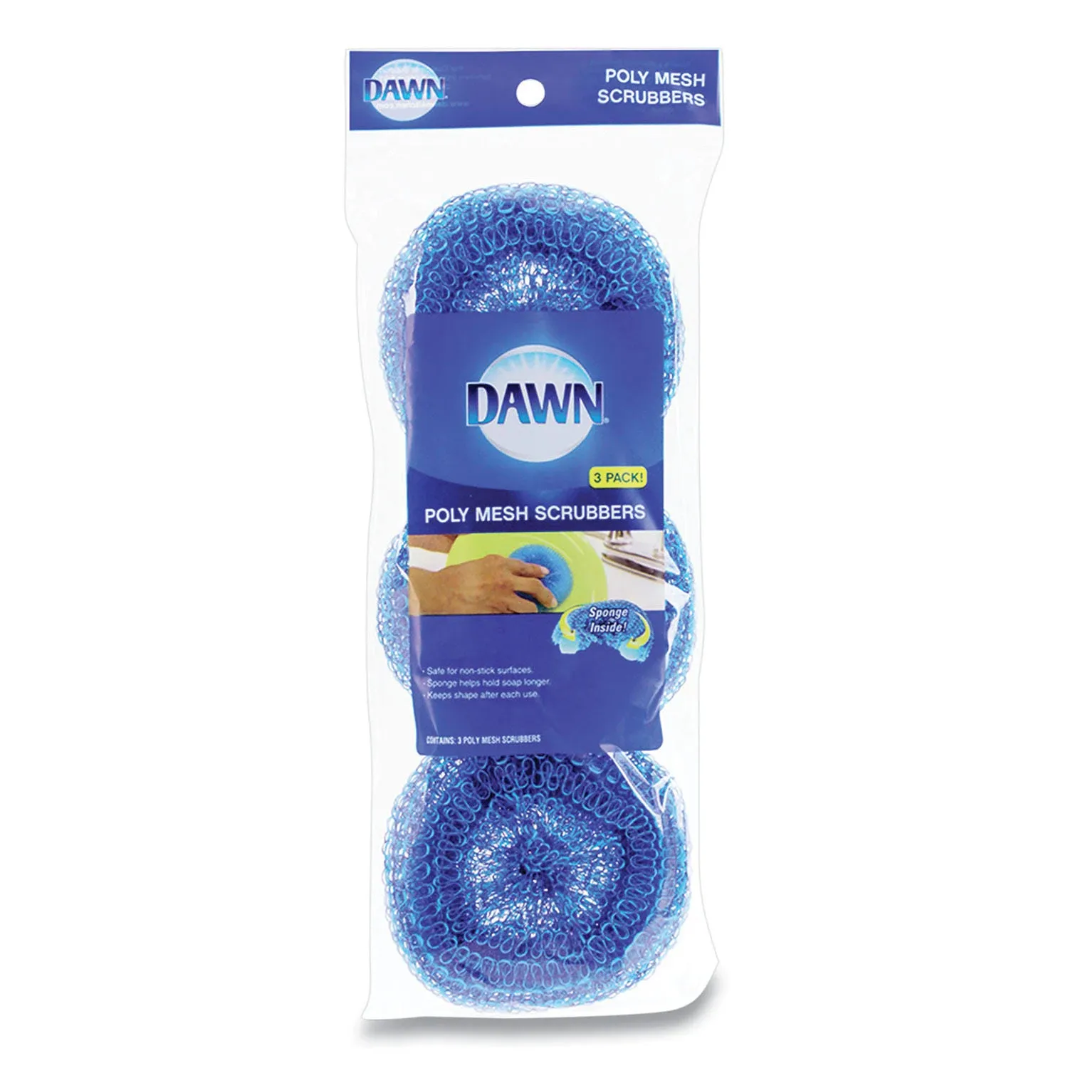 Dawn Poly Mesh Scrubbers, Blue, 3/Pack