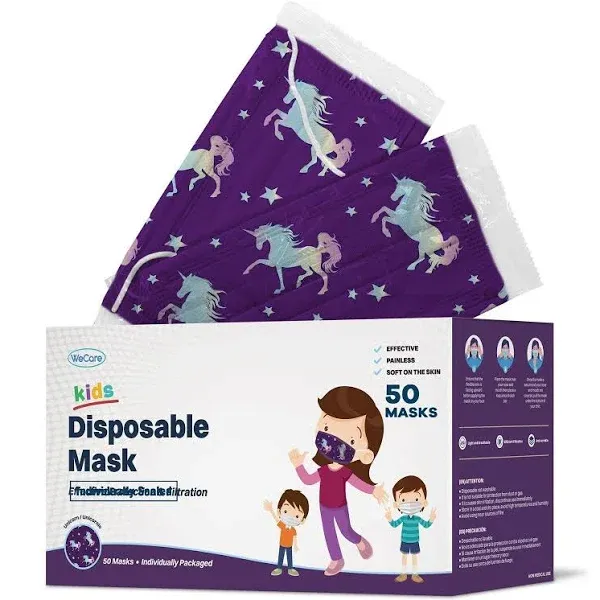 WECARE Disposable Face Masks For Kids, 50 Camo Face Masks, Individually Wrapped