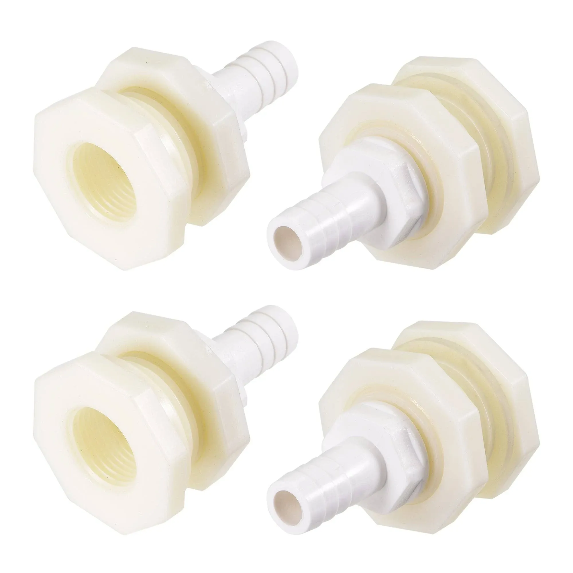 uxcell Bulkhead Fitting Adapter 12mm Barbed x G1/2 Female ABS White for Aquariums, Water Tanks, Tubs, Pools 4Pcs