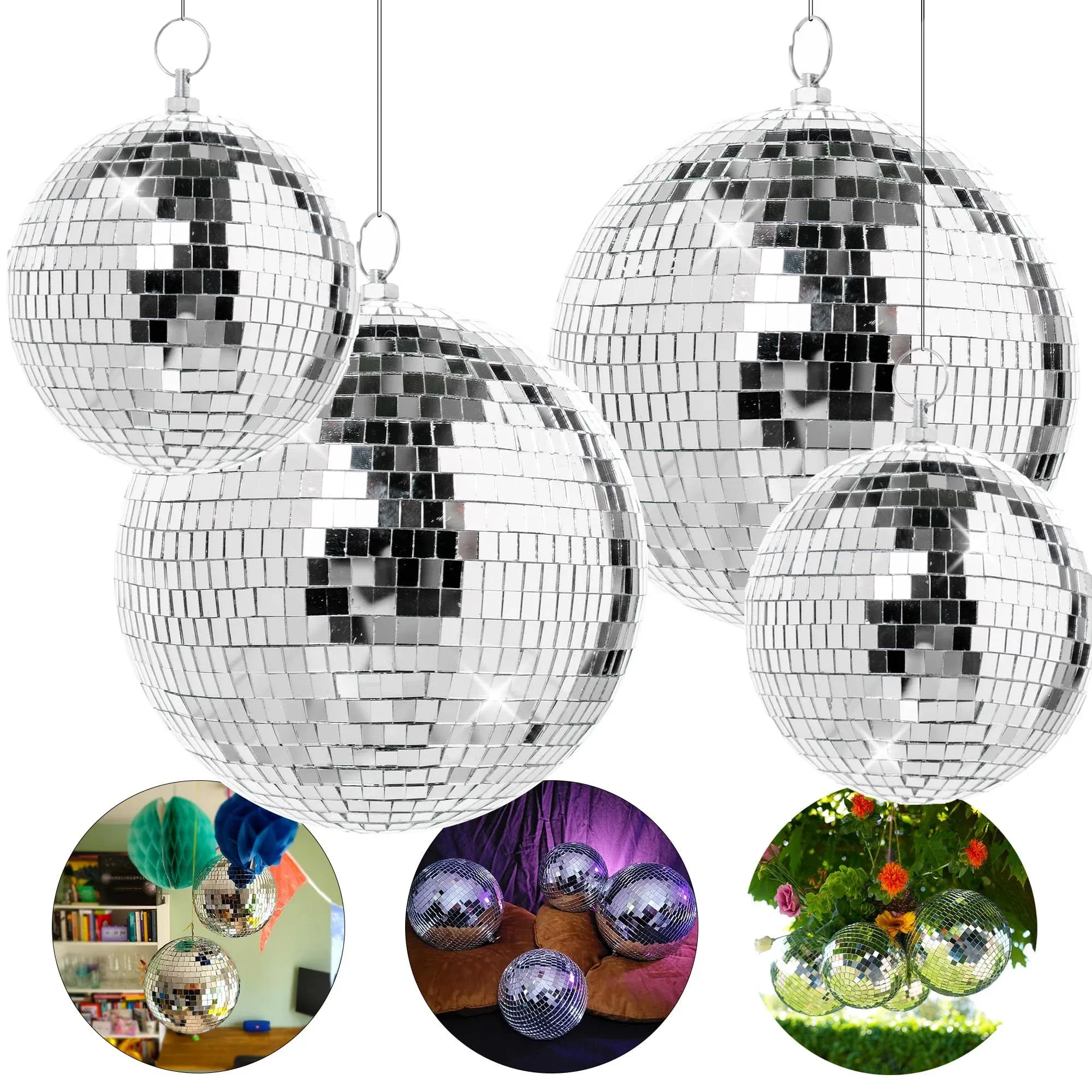 Pack of 4 Large Disco Balls - Disco Ball Set - Hanging Disco Balls Decor - Large