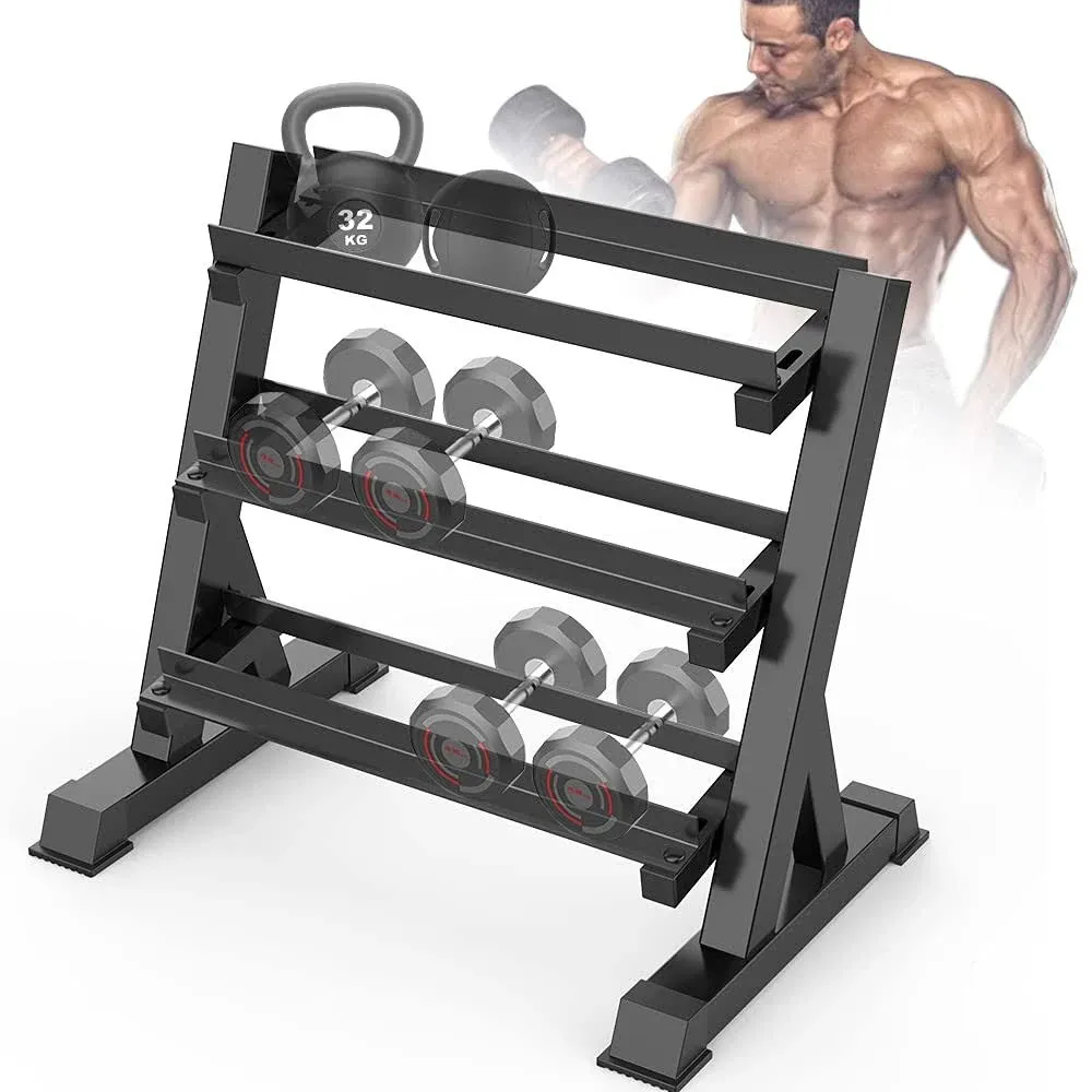 1100Lbs Adjustable 3 Tier Dumbbell Rack Stand, Hex Dumbbells Hand Weights Rack D