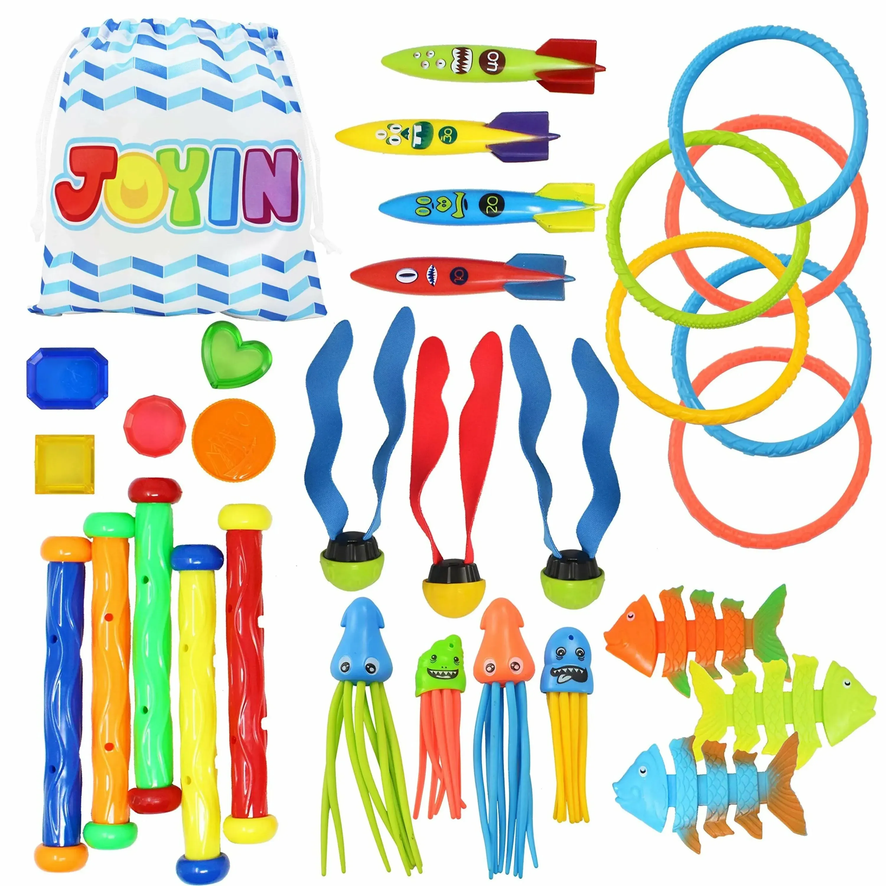 Syncfun 30 Pcs Diving Pool Toys for Kids Jumbo Set Pool Games fun in summer Gift