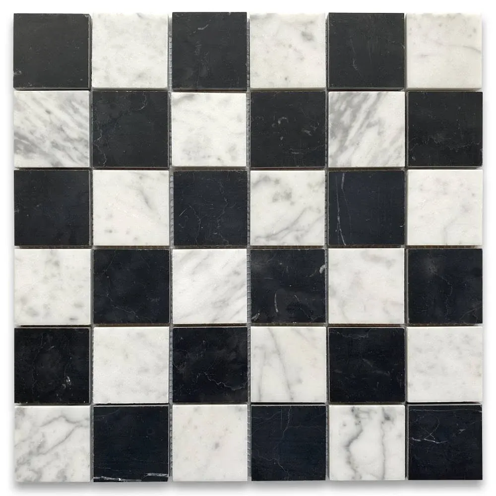 Checkerboard Carrara White Black Honed Marble Wall Floor Mosaic Tile