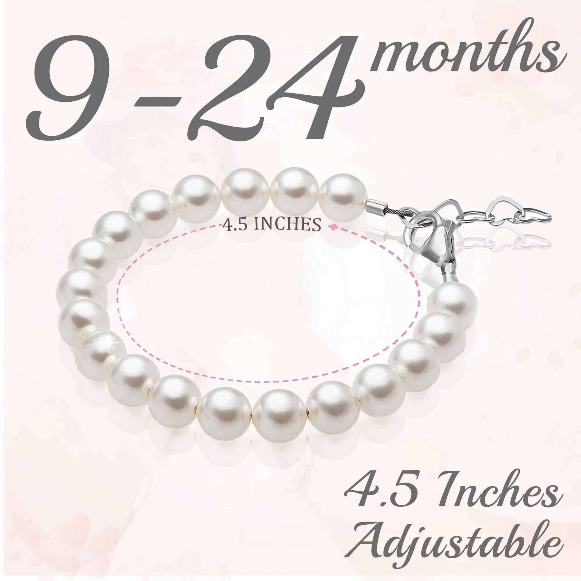 Delicate Sterling Silver Bracelets for Girls with High End White European Simulated Pearls, Elegant Girls Jewelry, Pearl Bracelet for Birthday Gifts Flower Girls