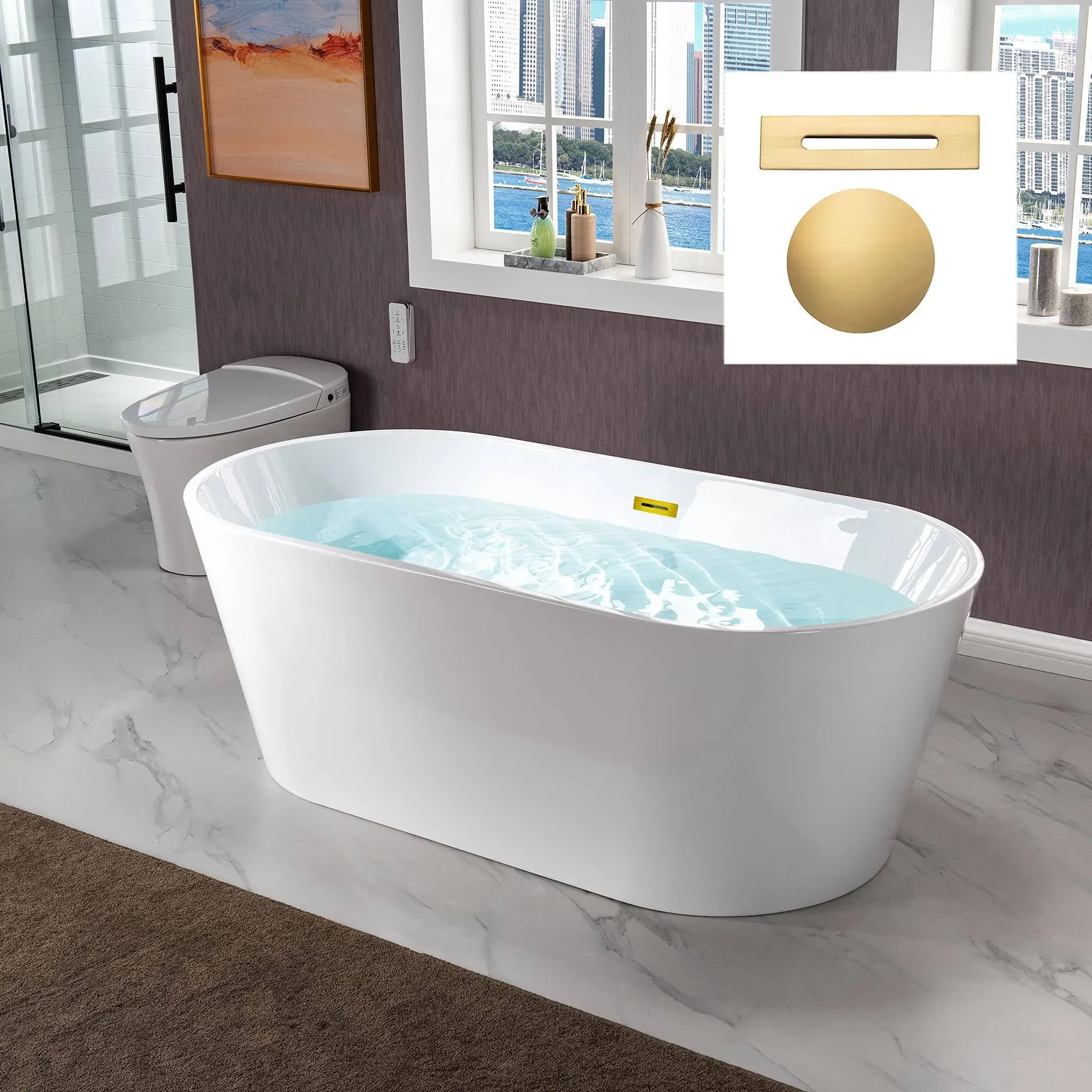 Woodbridge W-B0013-BG 67" x 32" Freestanding Soaking Bathtub Color: Brushed Gold