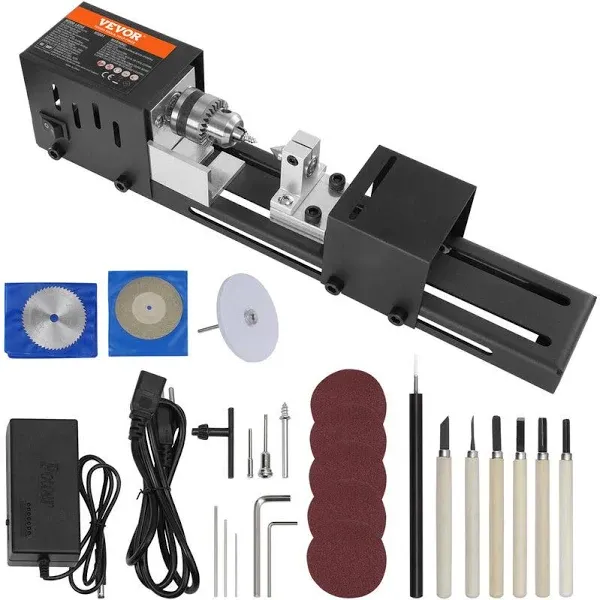 VEVOR Mini Lathe Machine 2.76 in x 6.3 in 24VDC 96W Mini Wood Lathe Tools Milling Machine Accessories