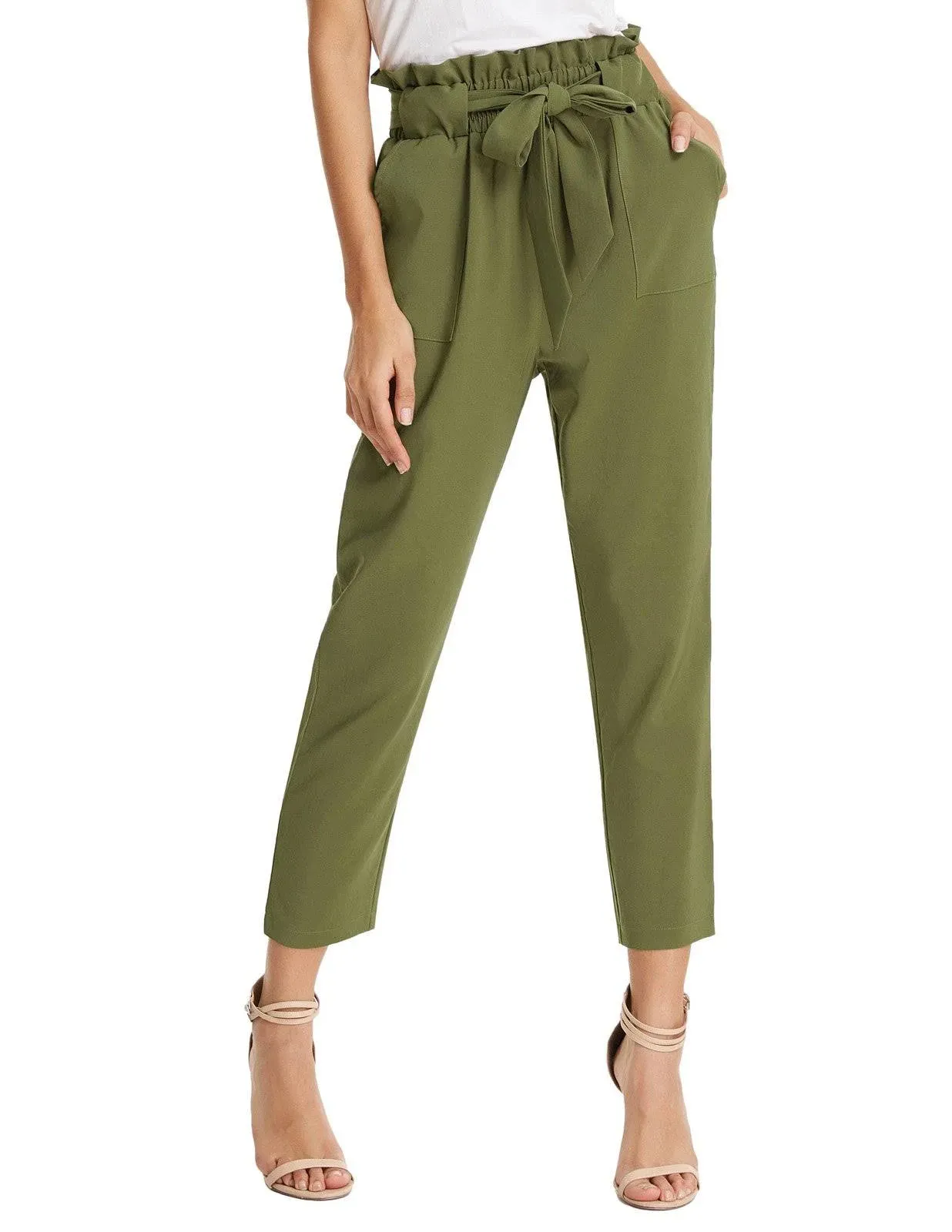 Grace Karin Women's Fashion High Waist Pencil Trouser Skinny Pants with Belt Army Green L