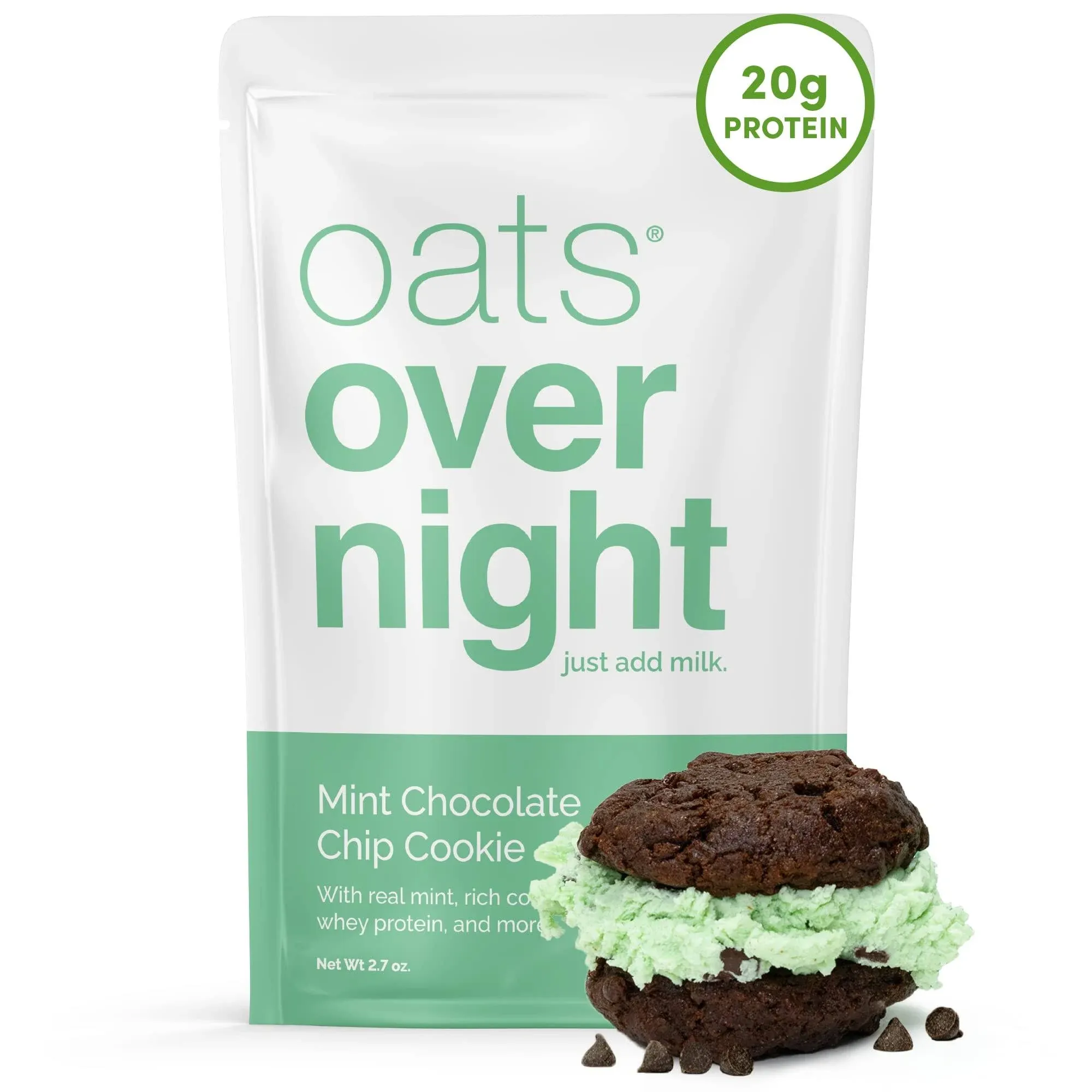 Oats Overnight - Mint Chocolate Chip Cookie - 20g Protein, Low Sugar Breakfast ...