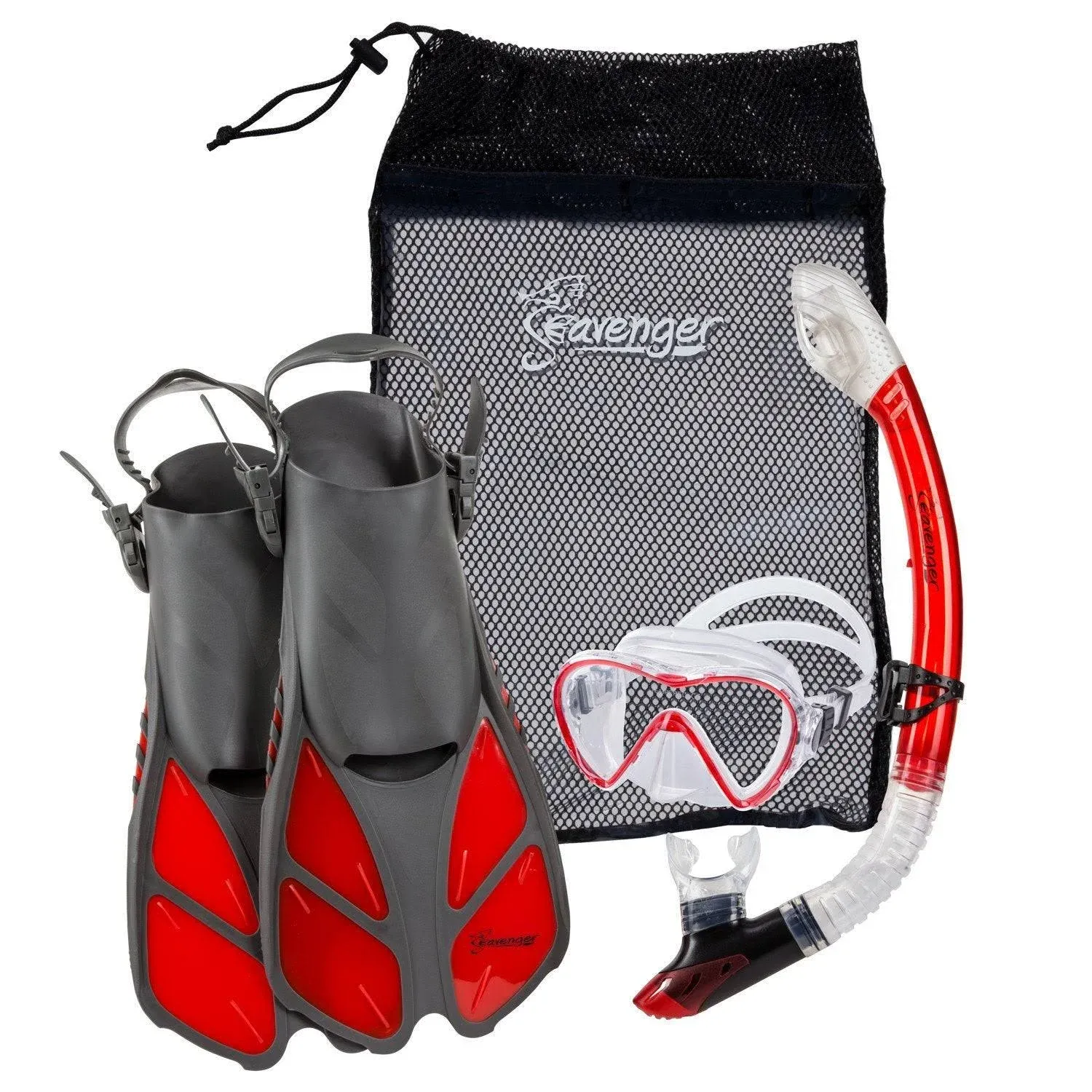 Seavenger Diving Dry Top Snorkel Set with Trek Fin Single Lens Mask and Gear ...