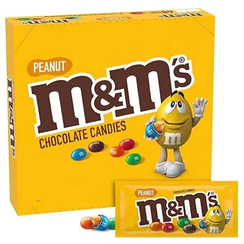 M&M Full Size Peanut Milk Chocolate Candy Bulk Pack, 1.74 oz, 36 ct Box (36 PACK)