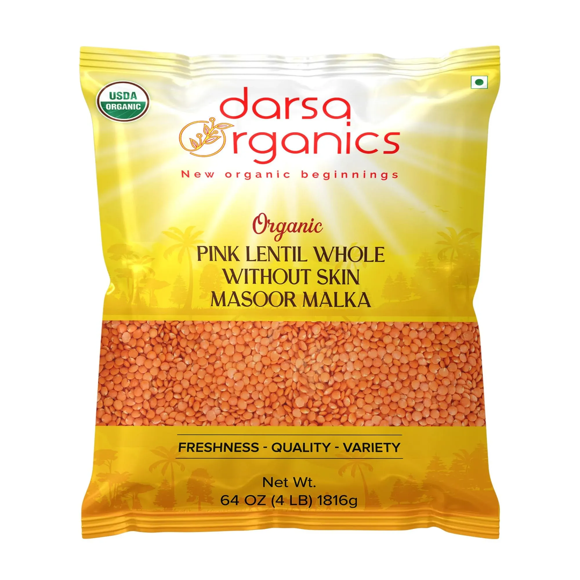 Darsa Organics Red Lentils Without Skin 4 lb | Indian Masoor Dal | USDA Organic Lentils | Non-GMO | Chemical-Free | Kosher I Great for Red Lentils Pasta and Lentil Soups