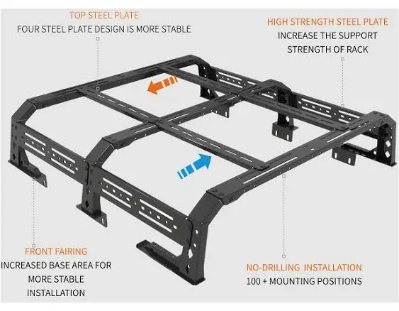 Plus Truck Adjustable Bed Rack Cargo Carrier Compatible with Full-Size & MID -Size Truck