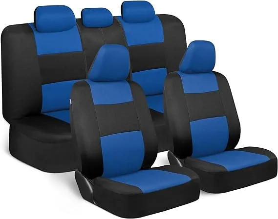 BDK Polypro Car Seat Covers Full Set in Blue On Black – Front and Rear Split Bench Seat Covers, Easy to Install, Car Accessories for Auto Trucks