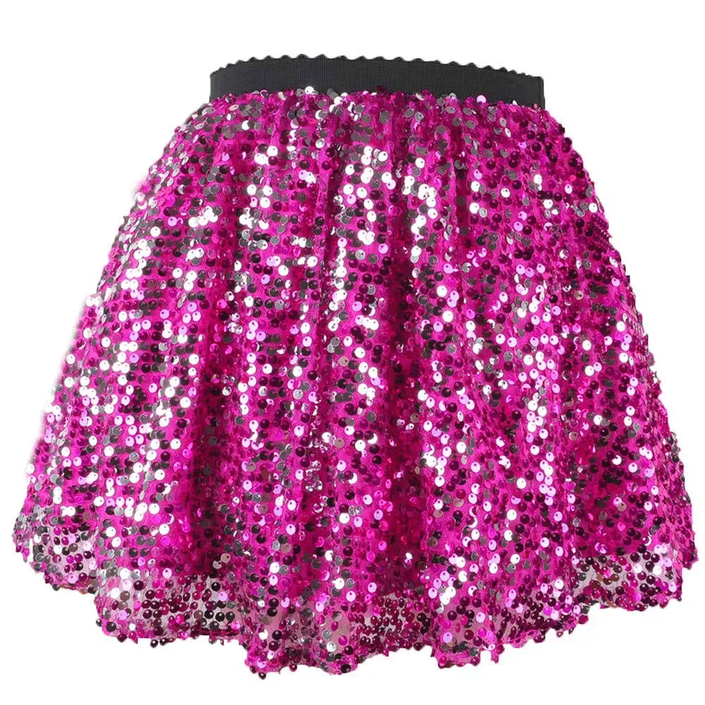 Flofallzique Kids Pink Skirts Sequins Girls Skirts Dance Toddler Tutu for 1-12 ...