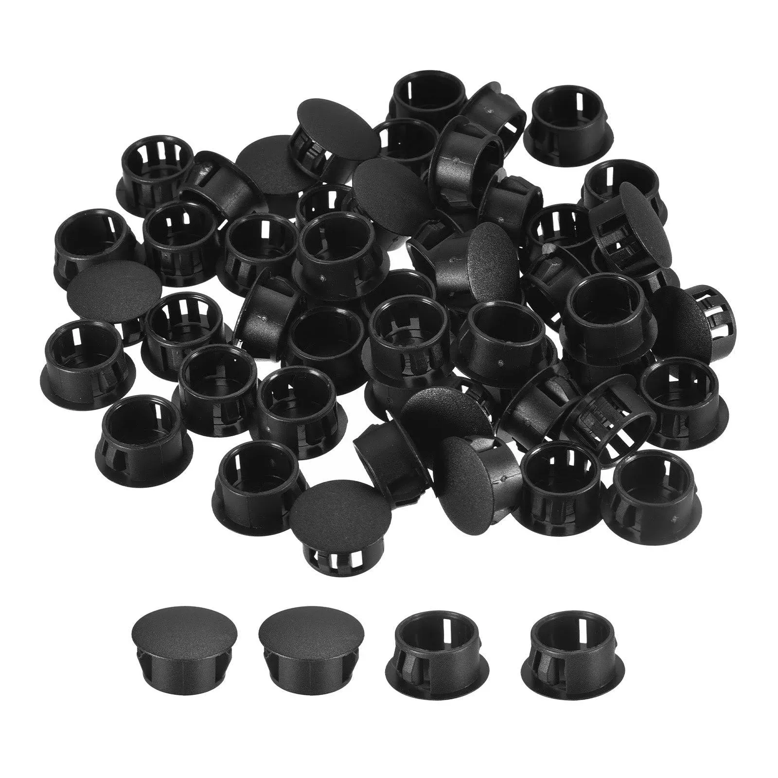 Uxcell 110pcs 5/8" Plastic Hole Plugs Panel Flush Type Knockout Locking Plugs, Black | Harfington