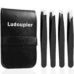 RoosterCo Eyebrow Tweezer Set with Travel Case,4-Piece Daily Beauty Tools for Hair Removal, Best Precision (Black)