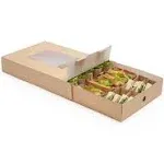 Slide Tek 17.7 x 12.2 x 3.2 Inch Catering Trays, 10 Grease-Resistant Catering Boxes - Cover With Window Included, Side Lock, Kraft Paper Catering Food Containers, Recyclable, Inserts Sold Separately