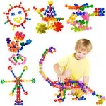 Kids Building Blocks STEM Toys, 120 PCS Plastic Gear Interlocking Sets That Bends - Safe Material - Toddler Educational Toy for Girls and Boys Aged 3+