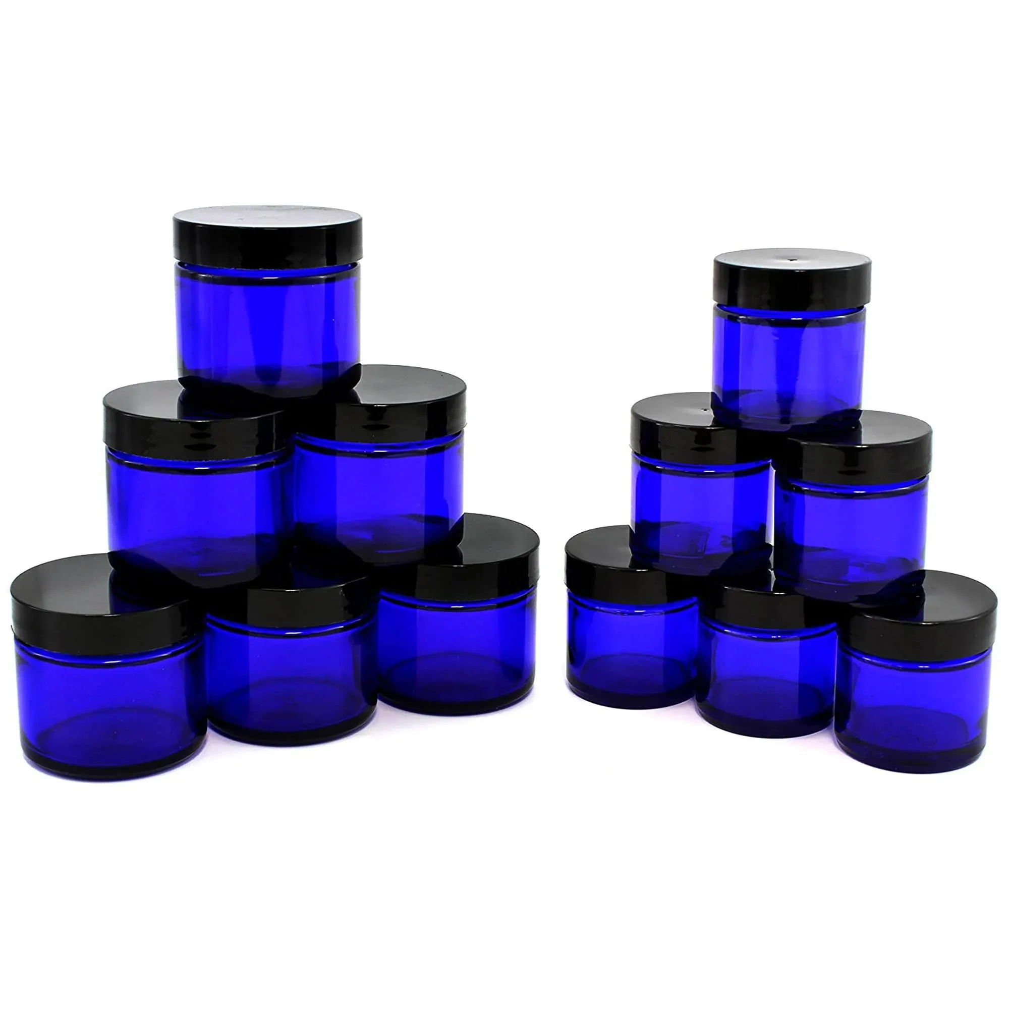 Combination 12 Pack of Cobalt Blue 1oz & 2oz Glass Straight Sided Jars, Lids ...