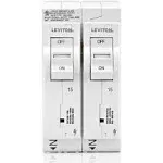 Leviton LSPD1-T Surge Protective Device with Two 15A 1-Pole Plug-On Standard Branch Circuit Breakers, Thermal Magnetic, 120/240 VAC, White