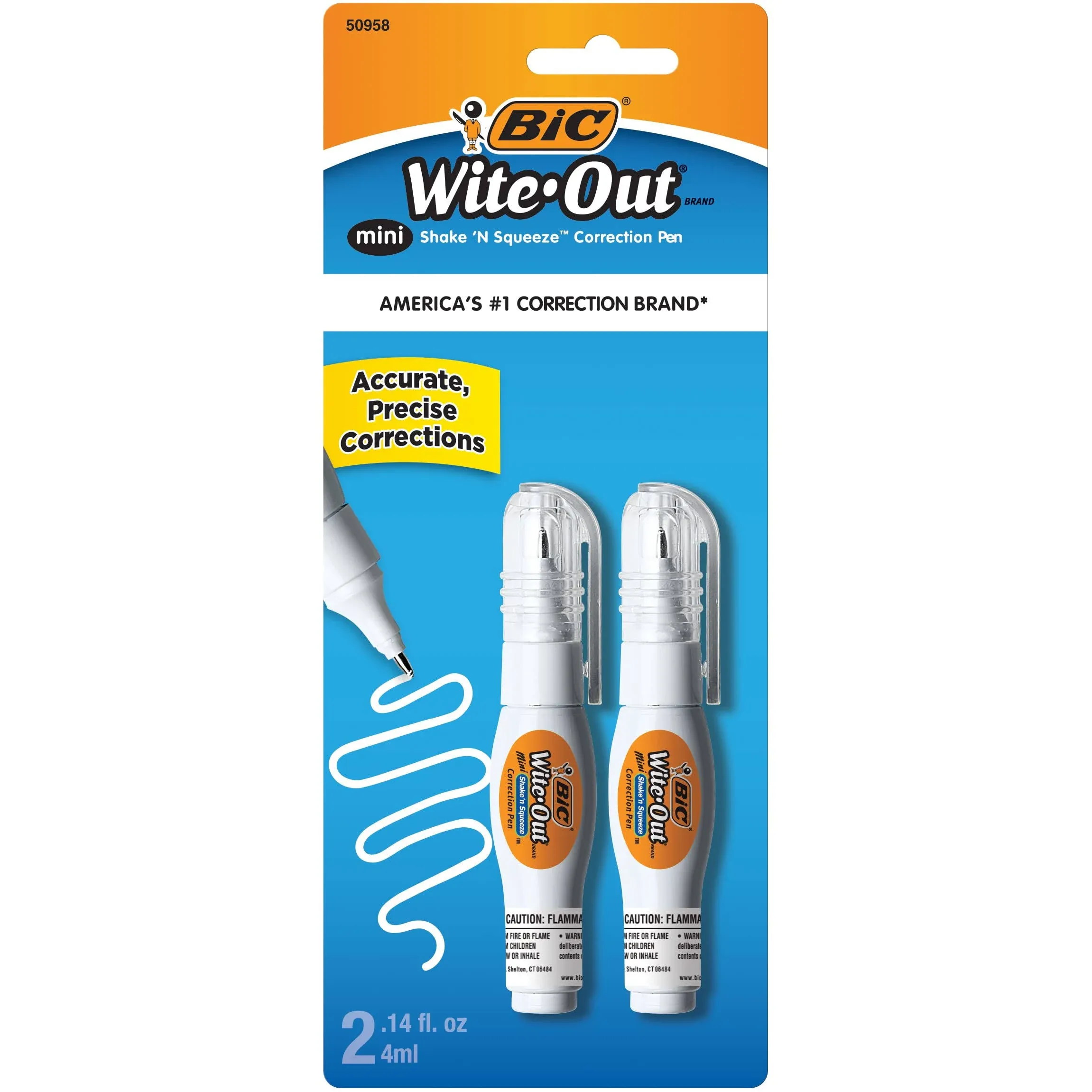 Wite-Out Shake 'n Squeeze Correction Pen, Mini - 2 pack, 0.14 fl oz pens