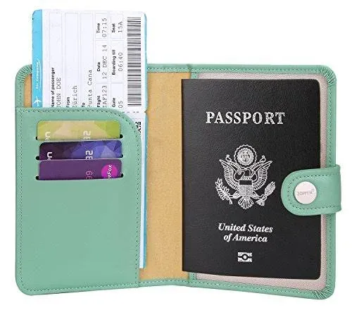 Zoppen Unisex Faux Leather Passport Wallet with RFID Blocking, Compact Size, Lightweight, Green