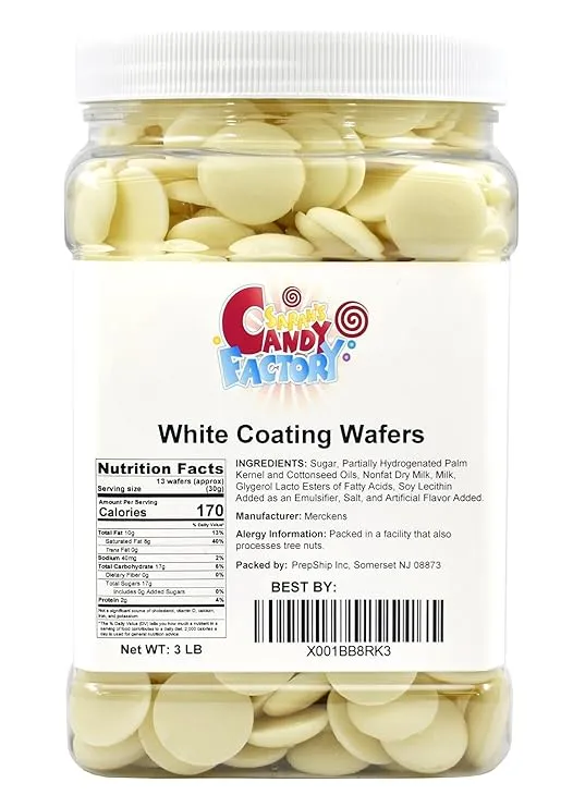 Sarahs Candy Factory Coating Melting Wafers White Chocolate in Jar, Kosher and Gluten Free, 3 Lbs