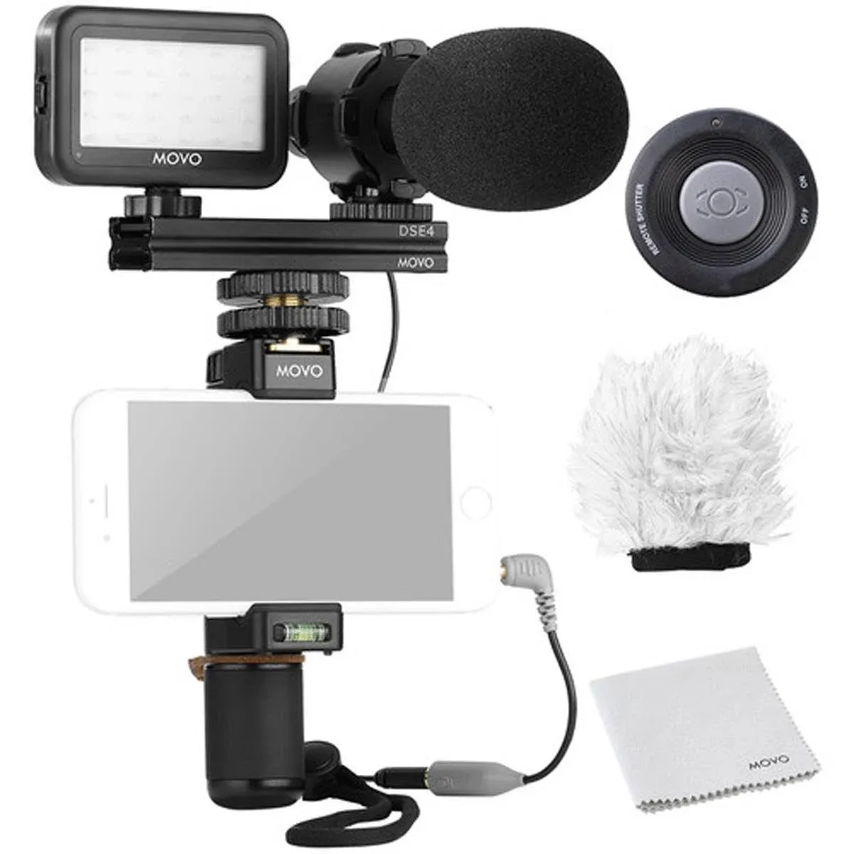 Movo Smartphone Video Kit V7 Grip Rig, Pro Stereo Microphone, LED Light & Remote