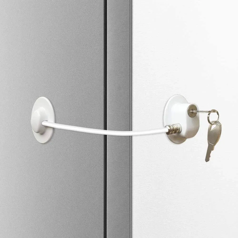 Refrigerator Door Lock - Freezer Door Lock Cabinet Lock Strong Adhesive Cable Lock Security Door Lock White - 1 Pack