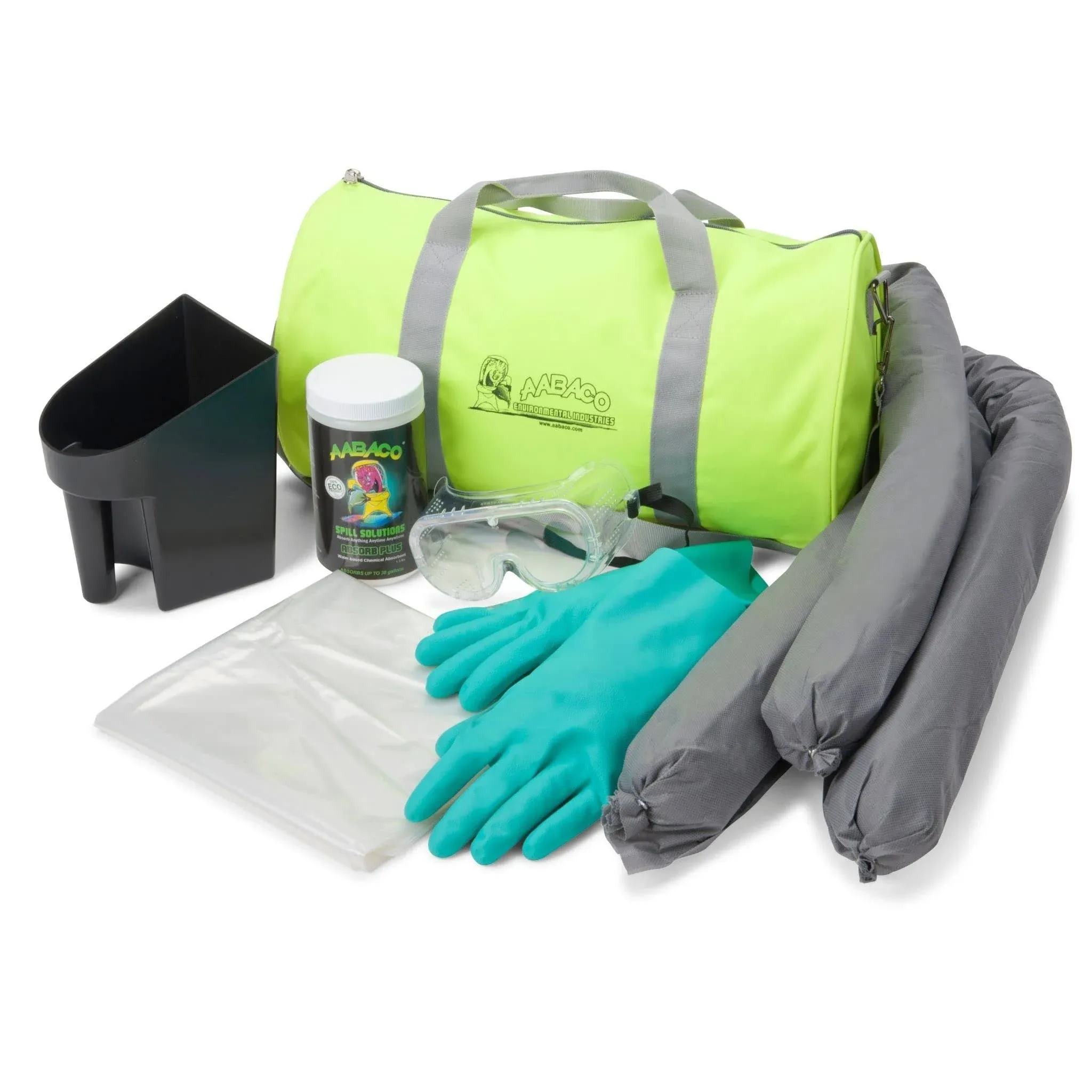 Portable Spill KIT – Universal Spill Kits for Chemical Or Oil Cleanup - in High Visibility Yellow Duffel Bag – Absorbent Socks, Powder, Gloves Included. Clean Up to 40 Gallon Absorption