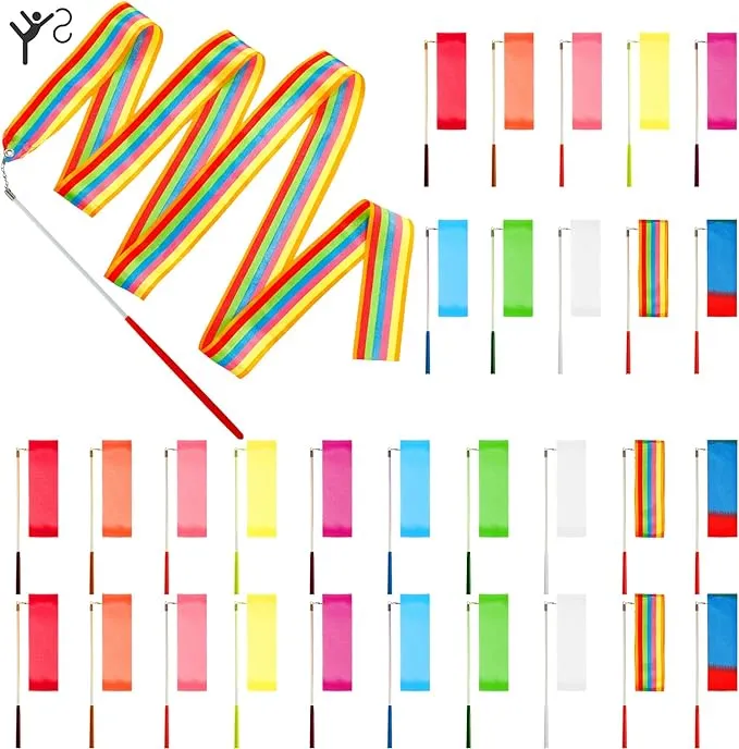 Deekin 30 Pieces Dance Ribbons Streamers Kids' Gymnastics Ribbon Wands 6.6 Feet ...