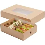 Slide Tek 17.7 x 12.2 x 3.2 Inch Catering Trays, 10 Grease-Resistant Catering Boxes - Cover With Window Included, Side Lock, Kraft Paper Catering Food Containers, Recyclable, Inserts Sold Separately