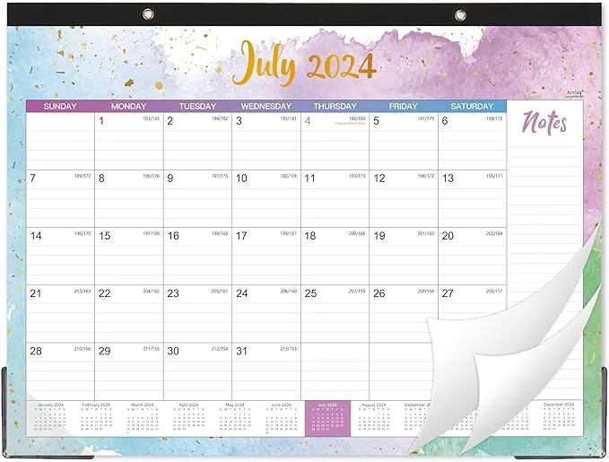 2025-2026 Desk Calendar - Large Desk Calendar 2025-2026, Jul.2025 - Dec.2026, 22" x 17", Corner Protectors, Large Ruled Blocks - Multicolor Waterink