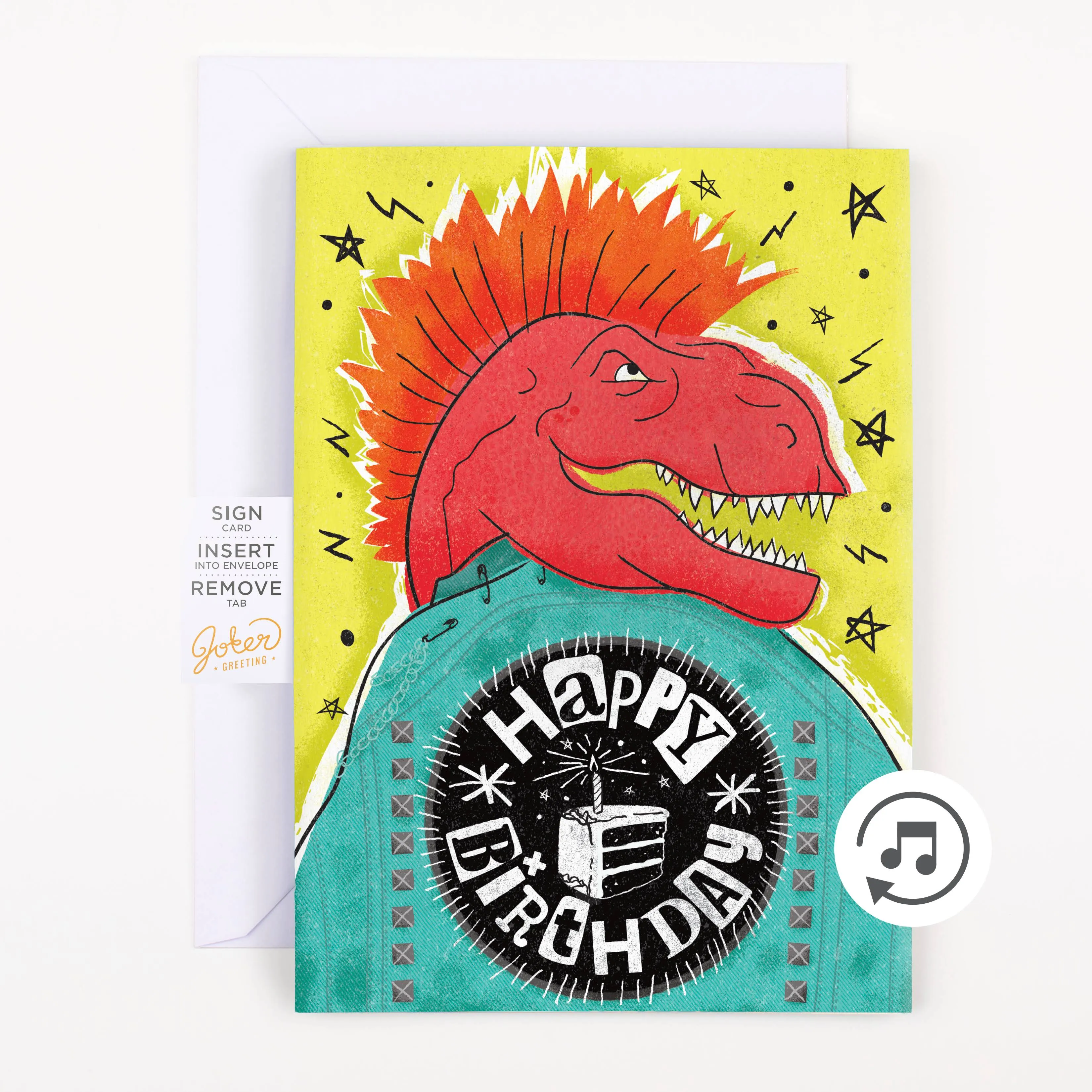 Joker Greeting Endless Happy Birthday Prank Card: Nonstop Punk Rock Birthday Singing Card with Glitter - Double Prank - Guaranteed Laughter! Dinausor - T. Rex - Drums