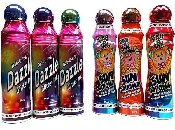 Dazzle & Sunsational Bingo Dauber Colors Set! - Mixed with 3 Dazzle Glitter & 3 Ultra Bright Sunsational Ink Dabbers