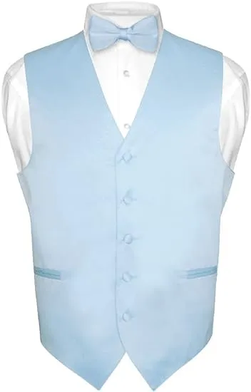 Vesuvio Napoli Men's Dress Vest & Bowtie Solid Baby Blue Color Bow Tie Set for ...