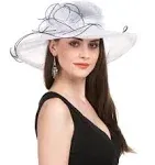 SAFERIN Women's Organza Church Kentucky Derby Fascinator Bridal Tea Party Wedding Hat (yw-white Black Line), 1