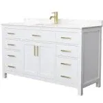 Beckett 60" Single Vanity in White, White Cultured Marble Top, Square Sink, Brushed Gold Trim