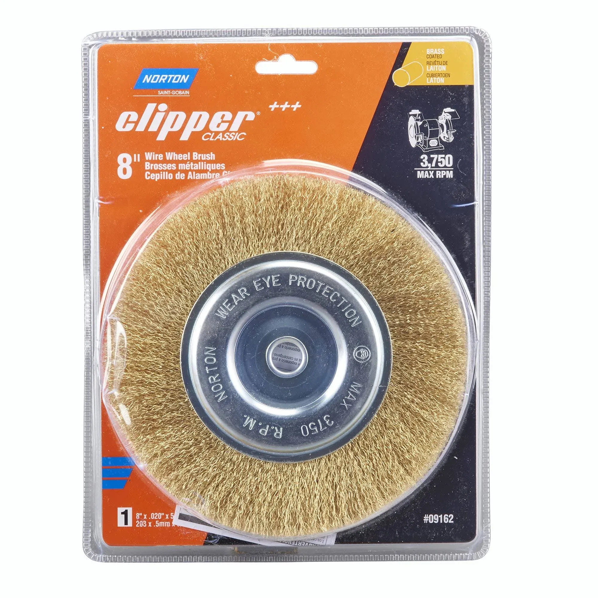 Norton 8 in. Clipper Coarse Crimped Wire Wheel Brush - Brass 3750 RPM