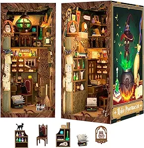 CUTEBEE Book Nook Kit - DIY Miniature House Dollhouse Kit for Adult and Teens, Booknook Bookshelf Decor Alley Model Build with LED Light, Gifts for Family and Friends (Magic Pharmacist)