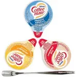 Coffee mate Liquid Creamer Singles Variety Pack, 180ct, 3 Flavors x 60 Each, Original, French Vanilla, Hazelnut with Neptune's Delight Stainless Steel Stirrer