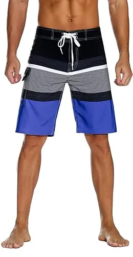 "Men's Swim Trunks Quick Dry Beach 19'' Boardshorts Swimwear Bathing Suits Sportwear with Mesh Lining (L, Style 4)"