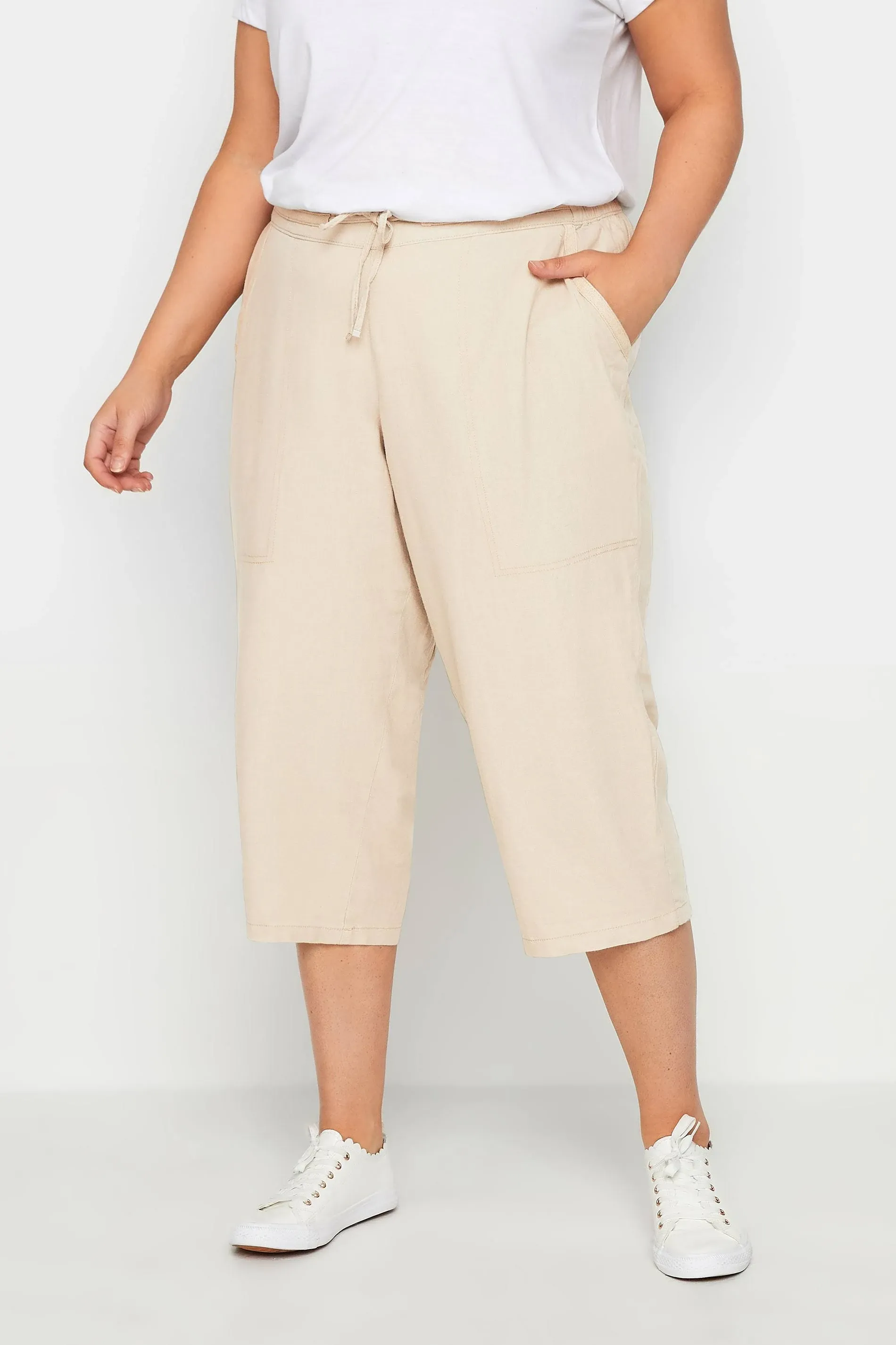 Evans | Women's Plus Size Linen Blend Crop Trouser - Stone - 18W