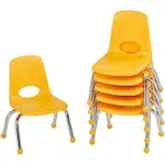 FDP -10355 10" School Stack Chair, Stacking Student Seat with Chromed Steel Legs and Ball Glides; for In-Home Learning or Classroom - Yellow (6-pack)