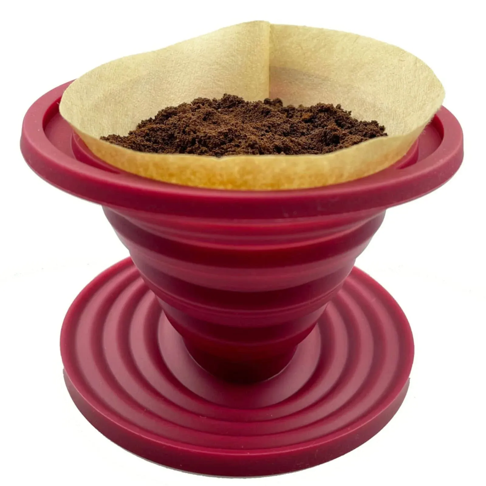 Collapsible Pour Over Coffee Dripper for Camp Coffee, Reusable Silicone Coffee Filter Holder for Camping Red