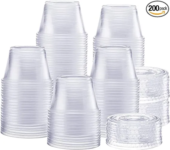 Comfy Package [3.25 oz. - 200 Count Clear Disposable Plastic Portion Cups with Lids - Soufflé Cups, Jello Shot Cups With Lids, Clear Plastic Containers Perfect for salad Dressing and More