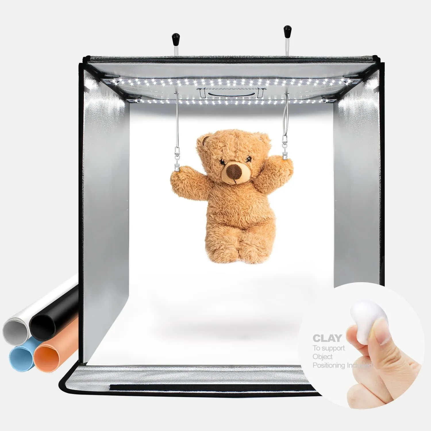 JS Julius Studio Julius Studio LED Light Box 24 x 24 inch, New Model with Ceiling String Object Hanger, Transforming Clay for Object Positioni